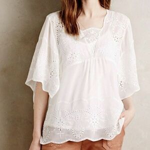 Anthropologie Meadow Rue White Eyelet Top